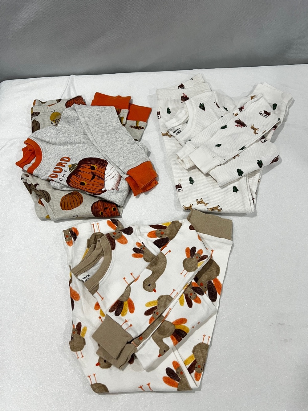 Carter's Lot of Three Set Kids Unisex Pajama Size 6 Cotton Holyday Fall Prints